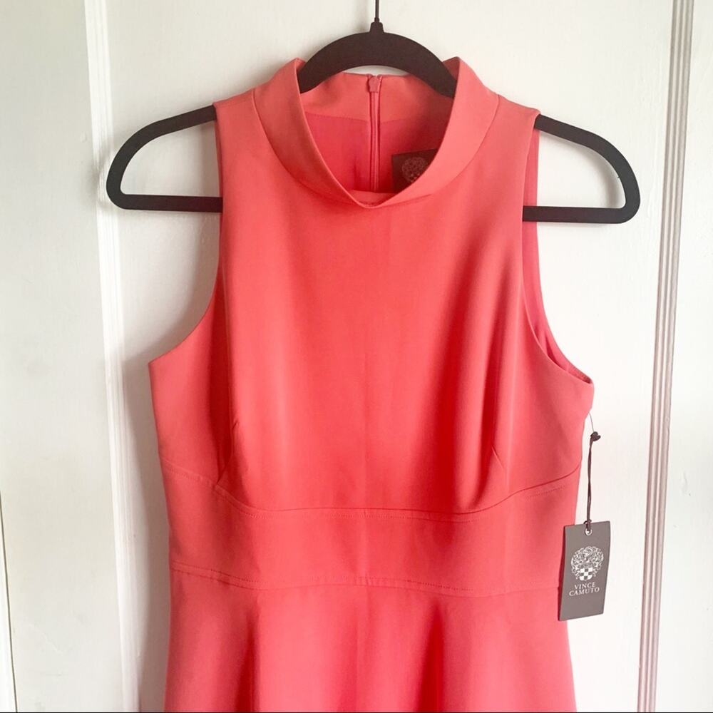 Vince Camuto Laguna Crepe Halter Mock Neck High Low Sleeveless Dress Coral NWT 8 - Picture 5 of 13